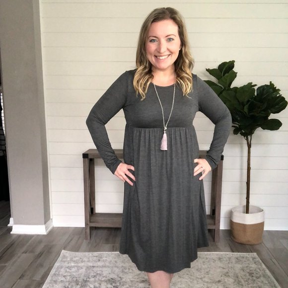 BECAUSE I CAN LONG SLEEVE DRESS - CHARCOAL - Picture 1 of 1